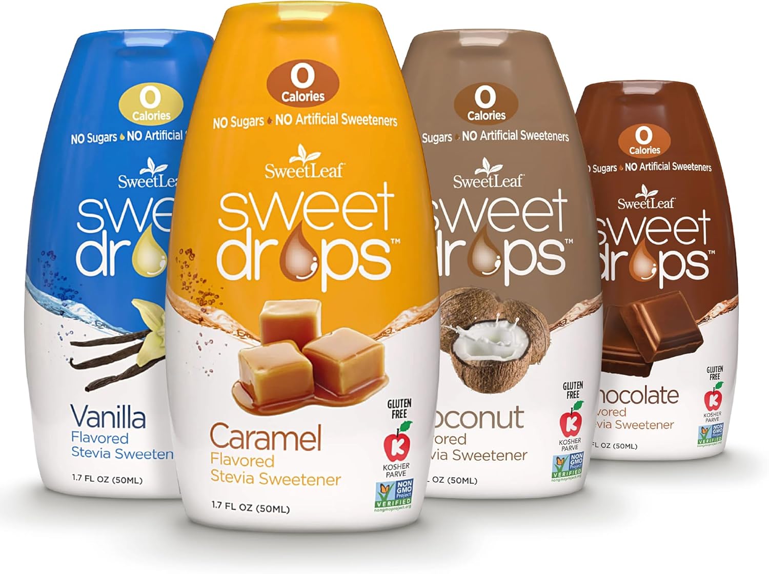 SweetLeaf Sweet Drops - Flavored Stevia Liquid Sweetener, Stevia Extract, Zero Calories, Gluten Free, Keto Friendly, Non GMO, Natural Flavor, Sugar Alternative - Variety Pack, 1.7 Fl Oz (Pack of 4)