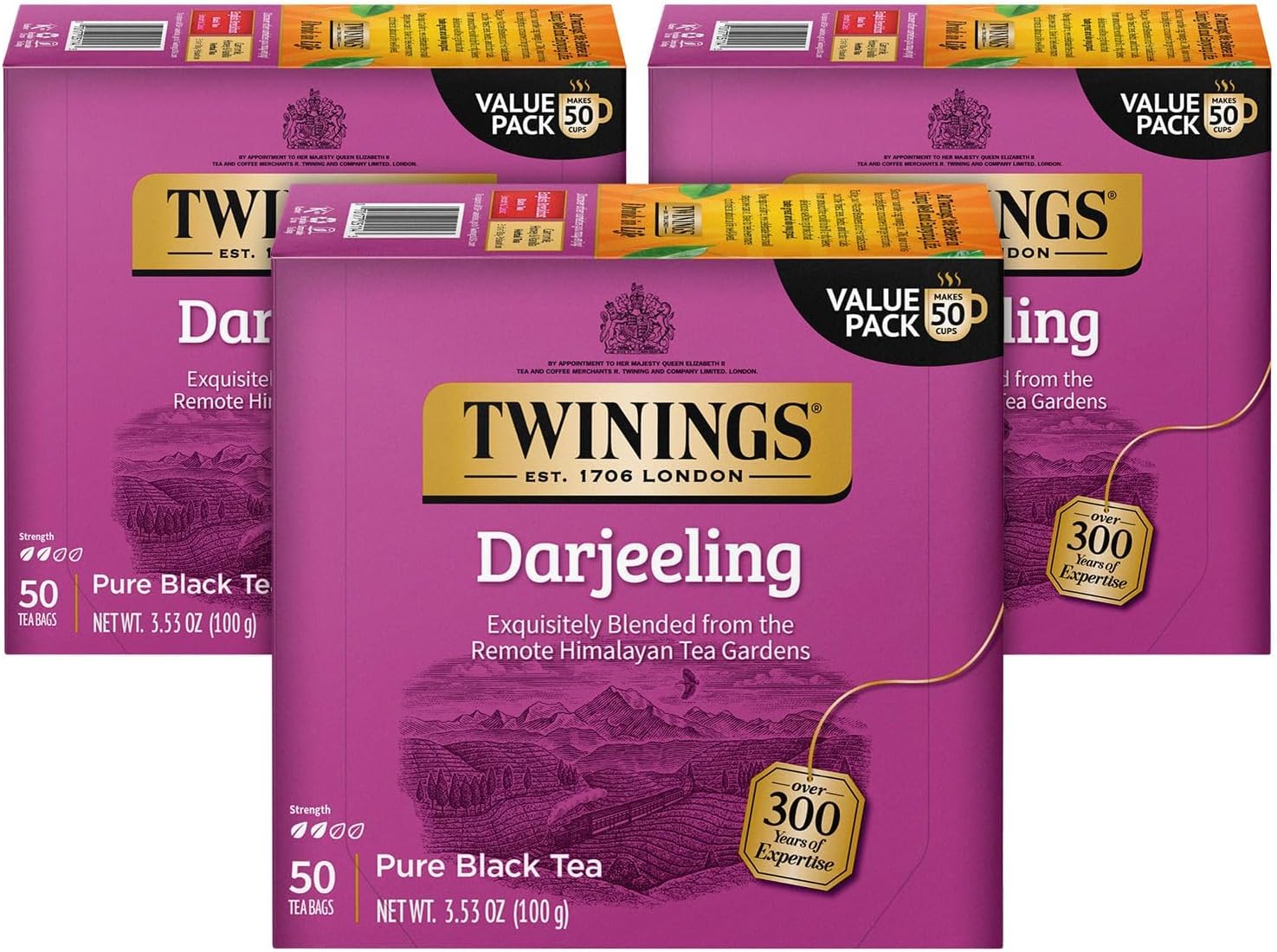 Twinings Darjeeling Tea - A Delicate, Dry Black Tea, Sophisticated Coffee Alternative with Less Caffeine, Individually Wrapped Tea Bags, 50 Count (Pack of 3)