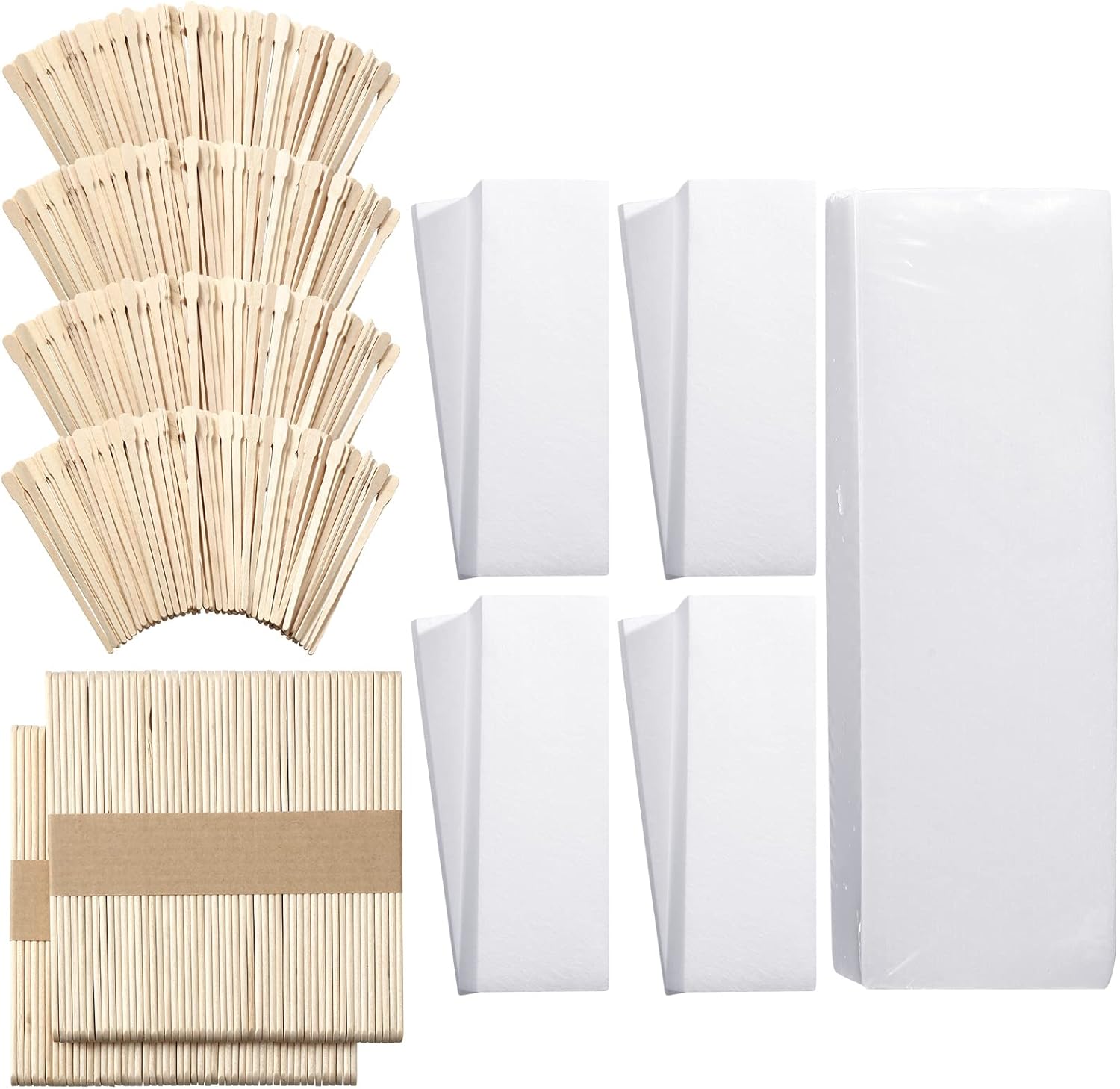 Ireer 1000 Pcs Wax Strips and Sticks Kit 500 Pcs Non Woven Waxing Strips 500 Pcs Assorted Applicator Sticks Soft Wooden Facial Body for Eyebrow Hair Removal Spa Home Women Men Leg