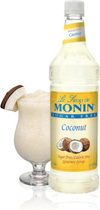 Monin - Sugar Free Coconut Syrup | Premium Calorie-Free Syrup | Nutty Tropical Flavoring for Dirty Sodas, Lattes, Piña Coladas, Lemonades & More (BPA-Free Plastic Bottle, 33.8 fl oz)