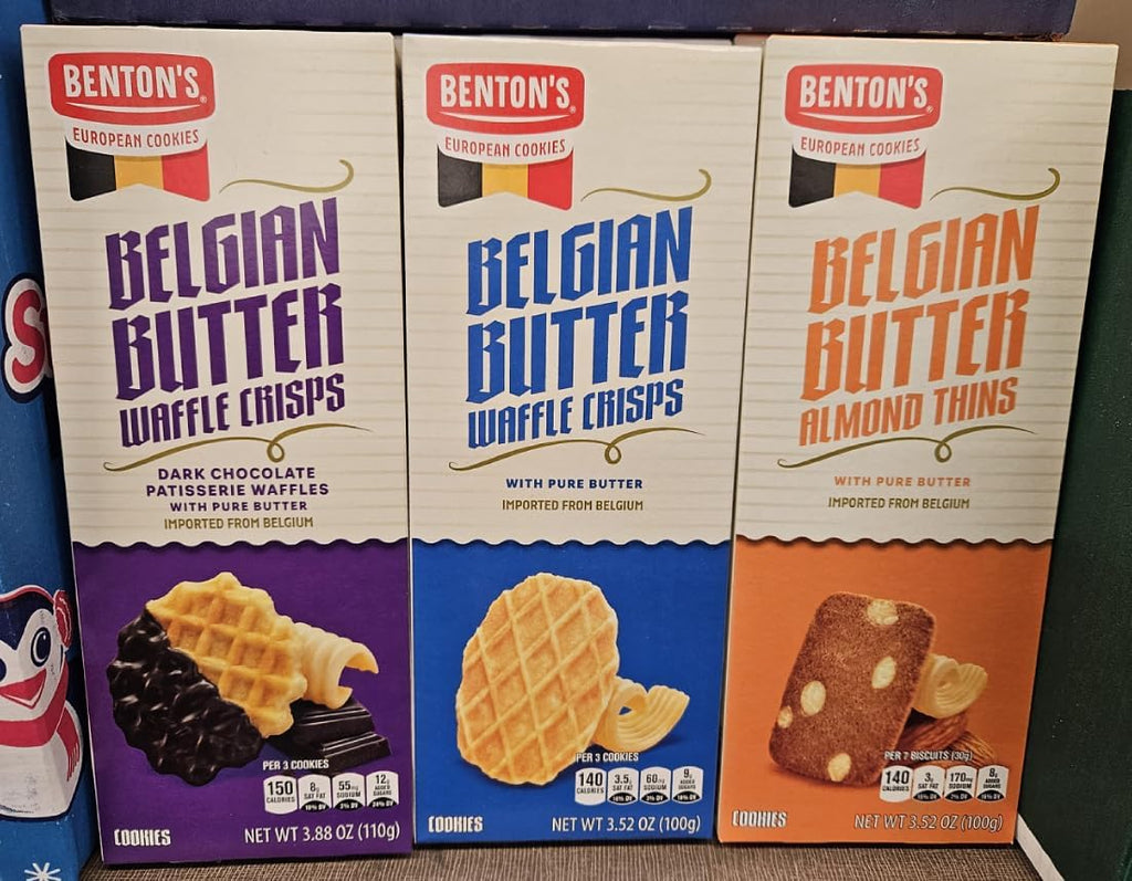 Bentons Belgian Butter Waffle Crisps & Almonds Thins 3.52oz 100g (Three Boxes)