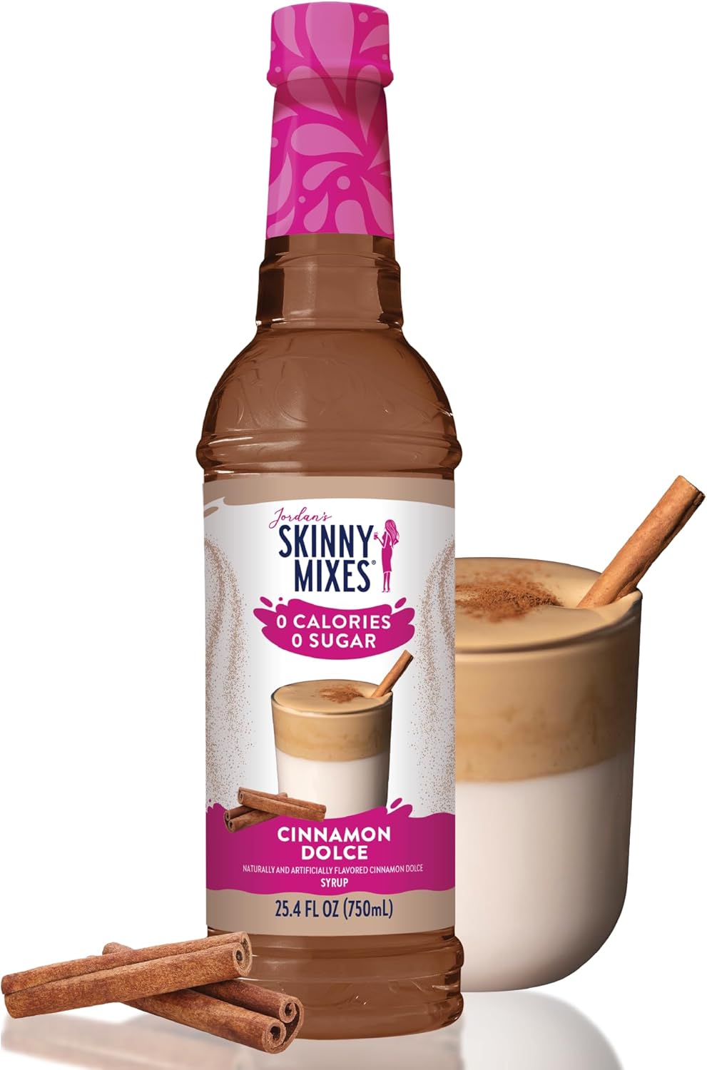 Jordan's Skinny Mixes Syrups Sugar Free Coffee Syrup, Cinnamon Dolce Flavor Drink Mix, Zero Calorie Flavoring for Chai Latte, Protein Shake, Food and More, Gluten Free, Keto Friendly, 25.4 Fl Oz, 1 Pack