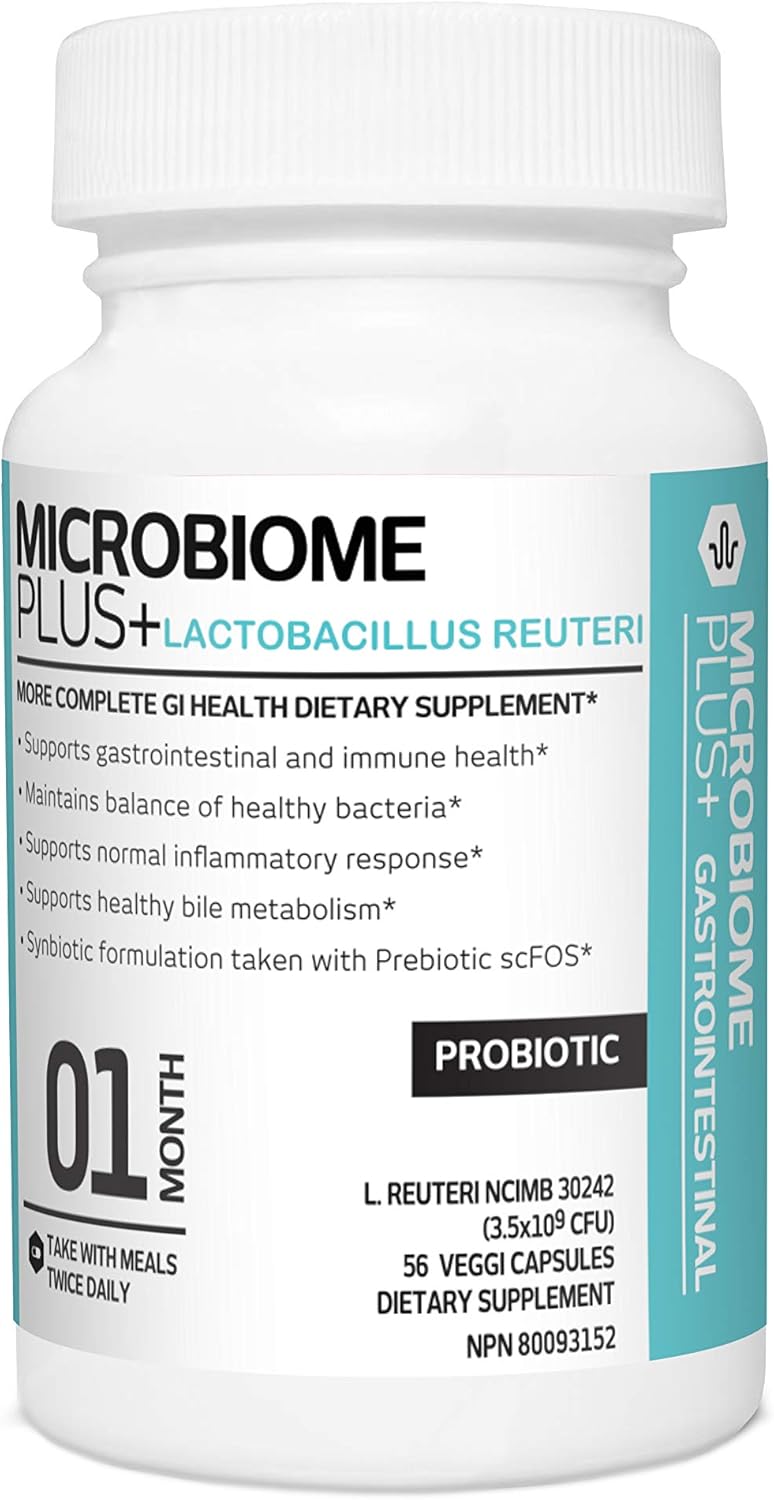 Microbiome Plus Gastrointestinal Probiotics L Reuteri NCIMB 30242 GI Digestive Supplements Capsule, Allergy Safe & Gluten Free for Men and Women (1 Month Supply)