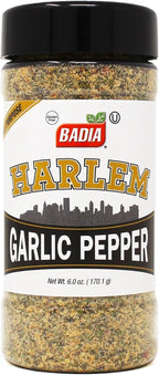 Badia Harlem Garlic Pepper Seasoning Blend, 6 oz – Bold Garlic & Pepper Flavor for Chicken, Steak, Seafood, Pasta, Vegetables, Gluten Free