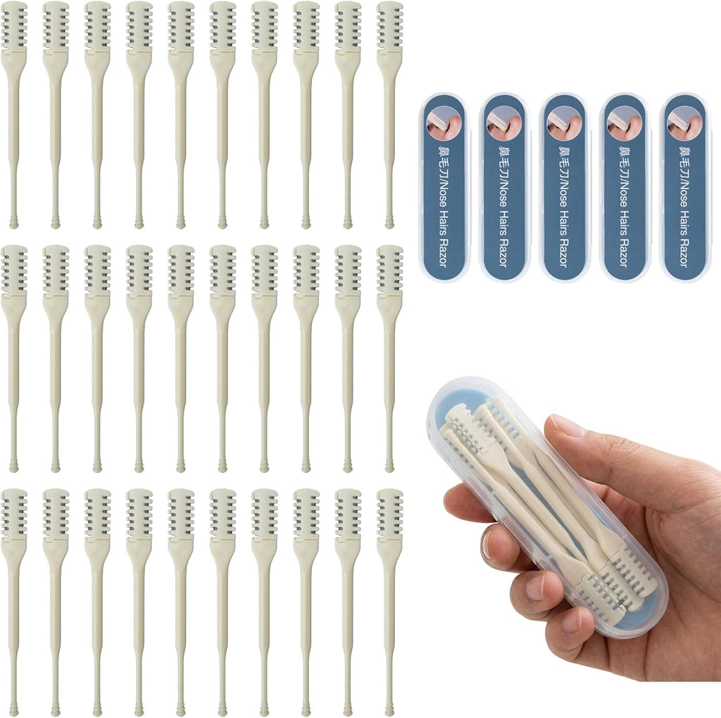 30PCS Manual Nose Hair Trimmer with Ear Picker for Women Men, Upgrade Double-Sided Nasal Hair Cutter 360° Rotating Nose Hair Razor Scissors Nostril Hair Remover Tools with Storage Box Grooming Kit