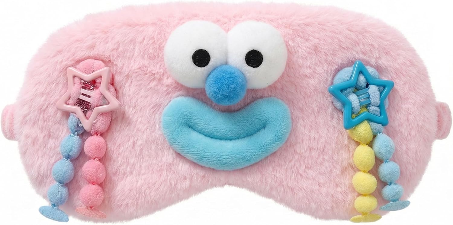Soft Sleep Mask Plush Light-Reducing Eye Cover, Cute Funny Character Design, Comfortable Elastic Band for Naps, Travel, Home Rest, Pink 1 Piece