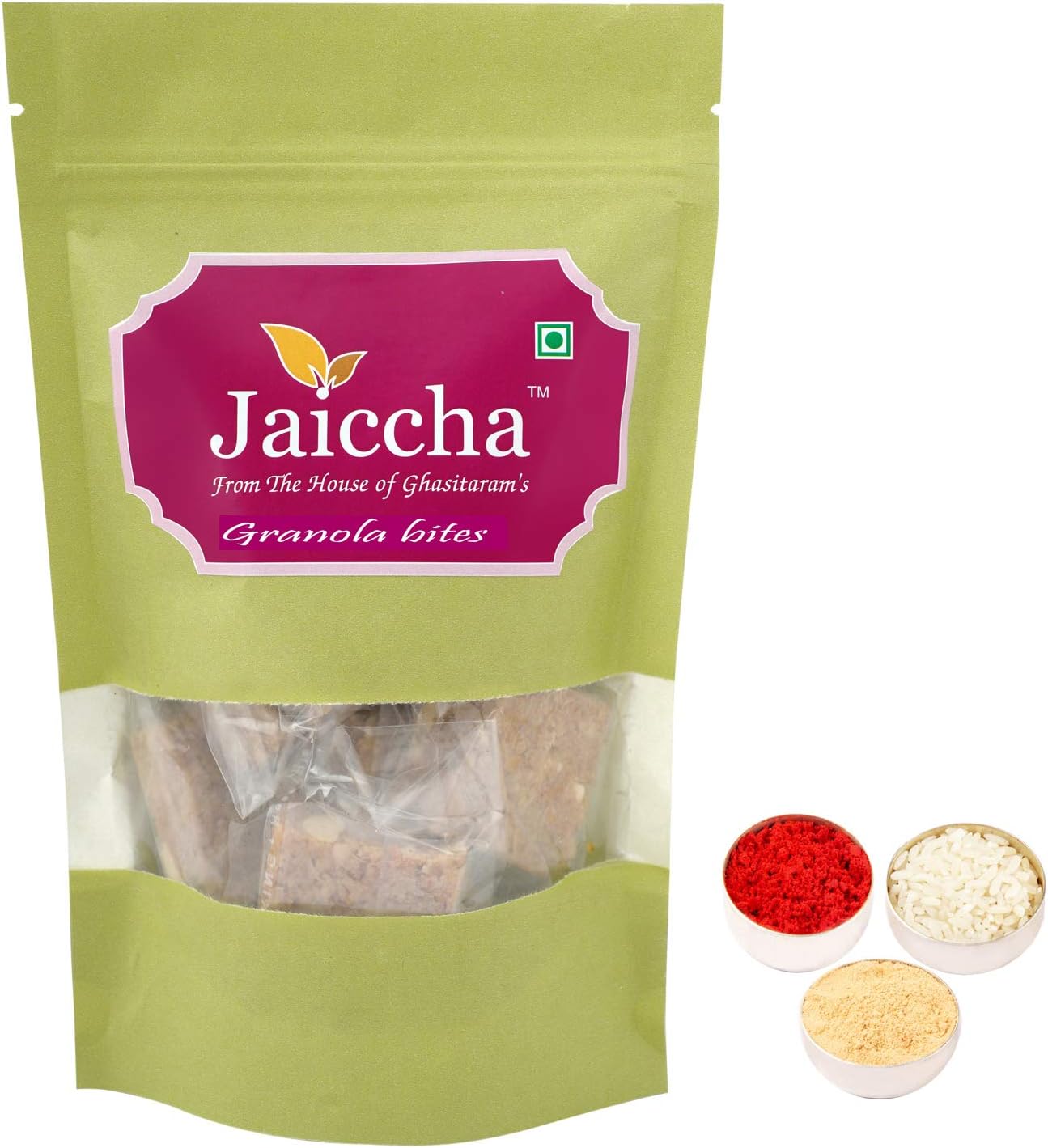 Jaiccha Ghasitaram Bhaidooj Gifts - Granola Bites 200 GMS in Green Paper Pouch