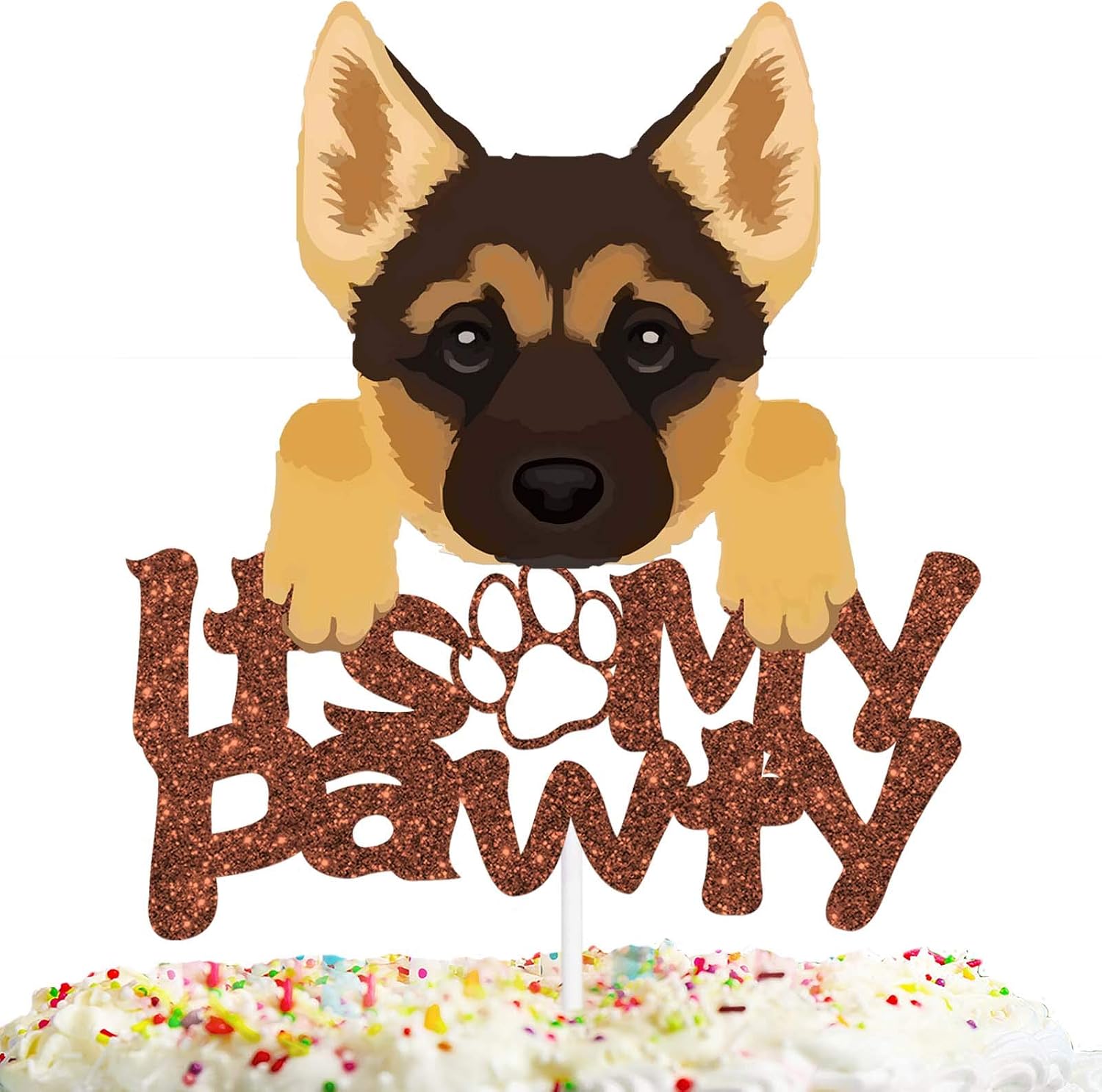 Dog Cake Topper Happy Birthday Puppy Theme Brown Glitter Party Decor Picks for Pet Dog Birthday Party Decorations Supplies