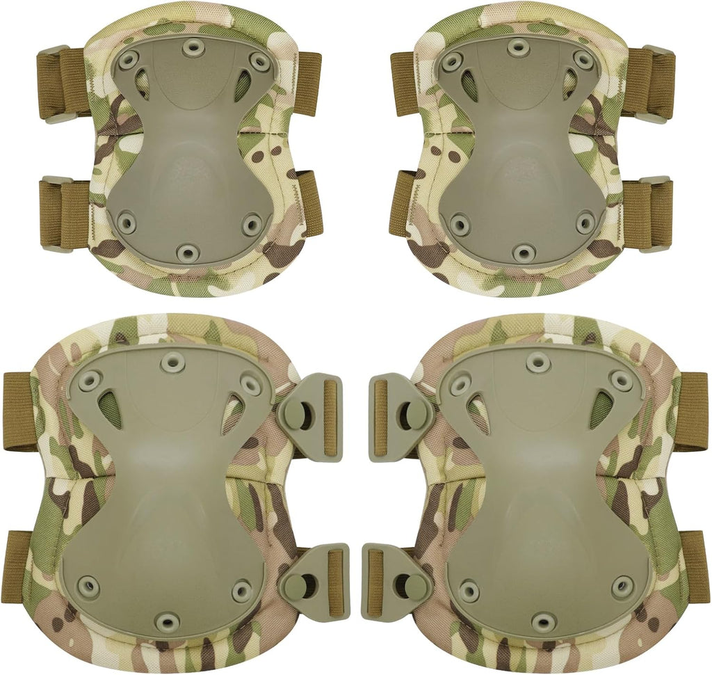 Qavctw Tactical Knee and Elbow Pads Set Protective Gear Knee Pads for Outdoor Sports Combat Paintball CS Cycling Skateboarding Skate Safety Guards Pads