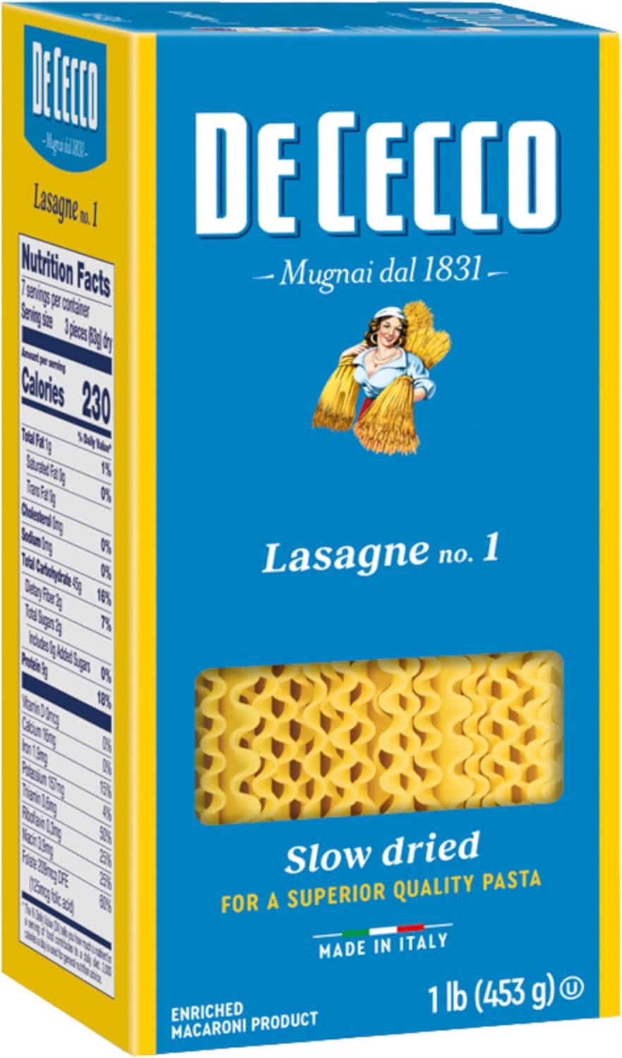 De Cecco Lasagne No.1 Pasta, 16 Oz, Authentic, Slow Dried, Made with Durum Wheat, Versatile Pasta for Sauces & Recipes, Made in Italy