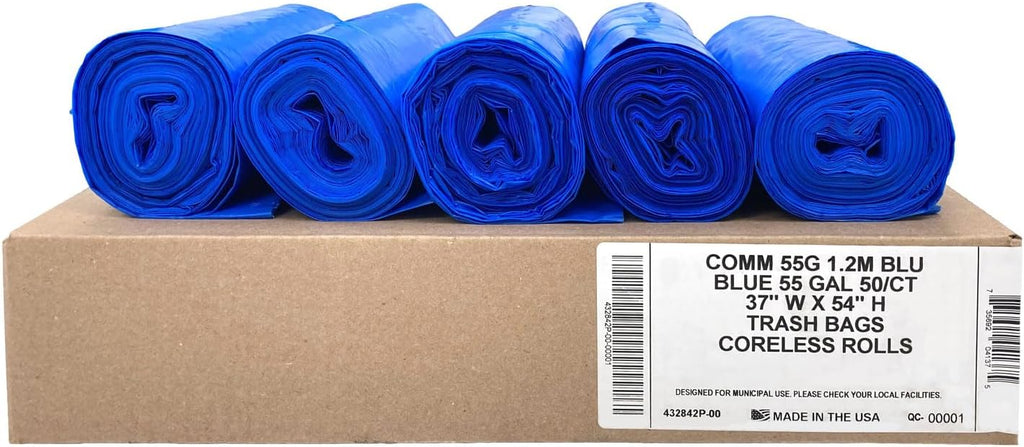 Ultrasac Heavy Duty 55 Gallon Blue Trash Bags - (Value 50 Pack) - 1.5 MIL equivalent Industrial Strength Plastic 37" x 54" for 50-55 Gal Cans -Fits Toter, Rubbermaid Brute, Carlislie Bronco etc.