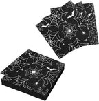 Halloween Spiderweb Paper Napkins, 24 Pcs Black Spider Web Disposable Hand Towels, 6.7x6.7 Inch, Halloween Dinner Party Supplies