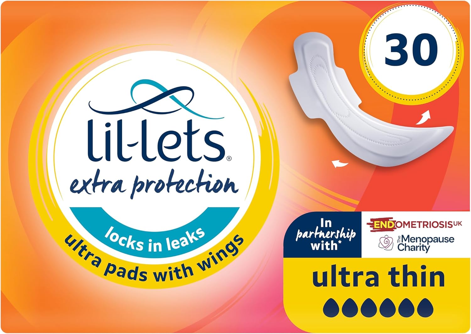 Lil-Lets Extra Protection Ultra Pads X 30 (3 Pack), with Wings, for Extremely Heavy Flow Periods and Perimenopause