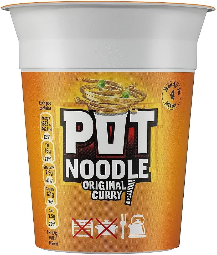 Pot Noodle Original Curry Flavour - 90g - Pack of 4 (90g x 4) by Pot