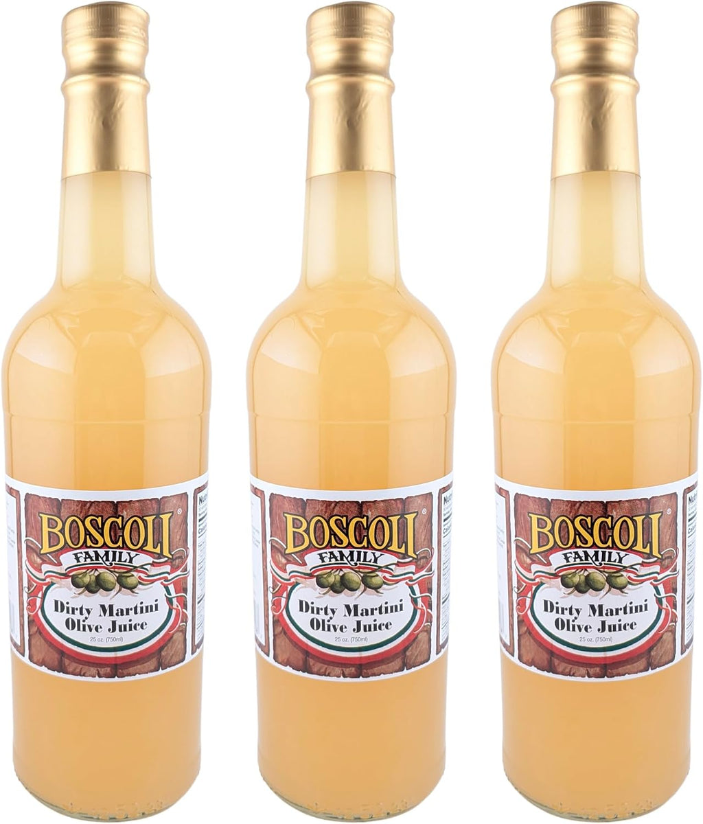 Boscoli Dirty Martini Olive Juice - 25 oz Bottle, Pack of 3, All Natural, Gluten-Free - Premium Cocktail Mixer for Martinis & Bloody Marys