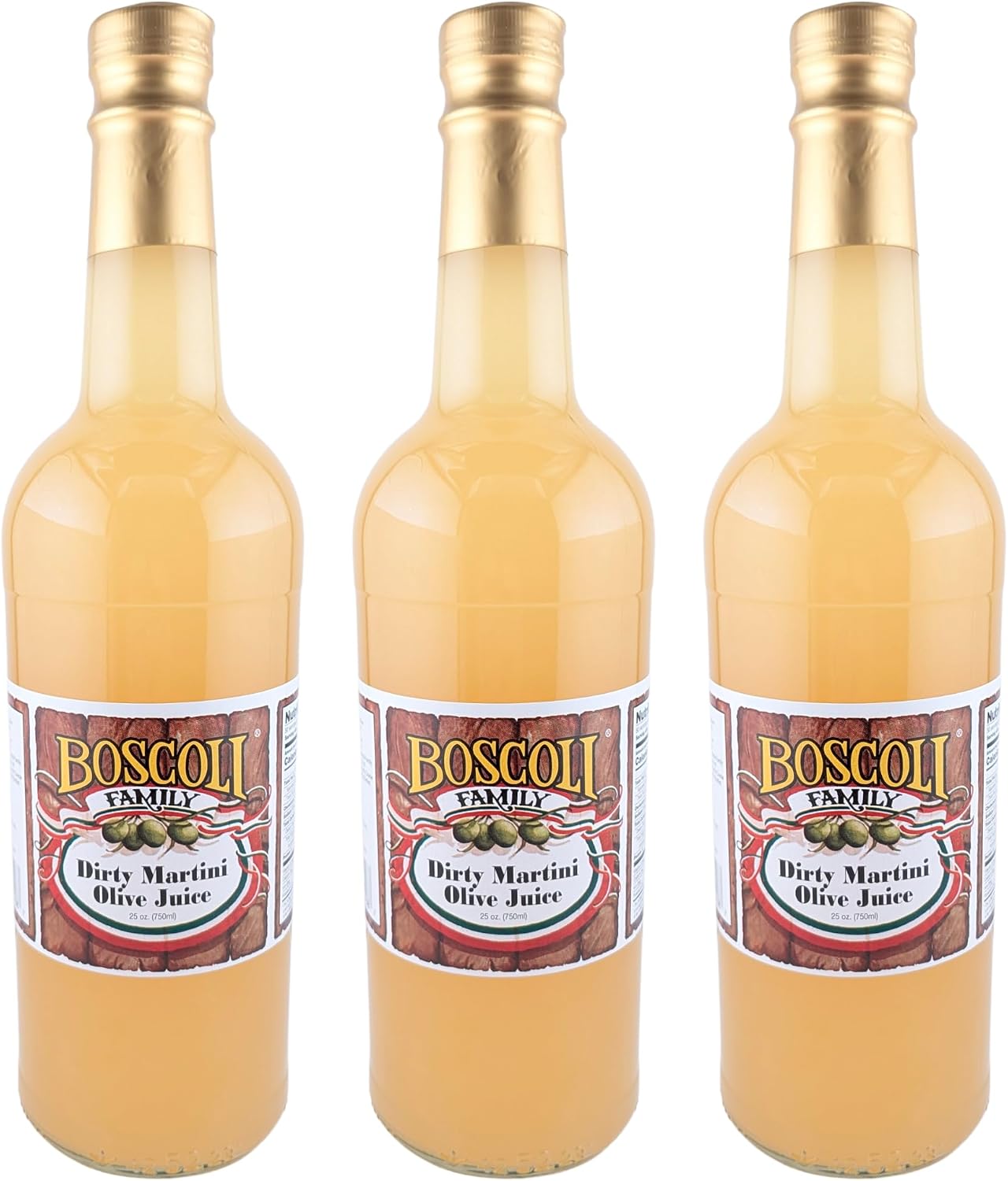Boscoli Dirty Martini Olive Juice - 25 oz Bottle, Pack of 3, All Natural, Gluten-Free - Premium Cocktail Mixer for Martinis & Bloody Marys