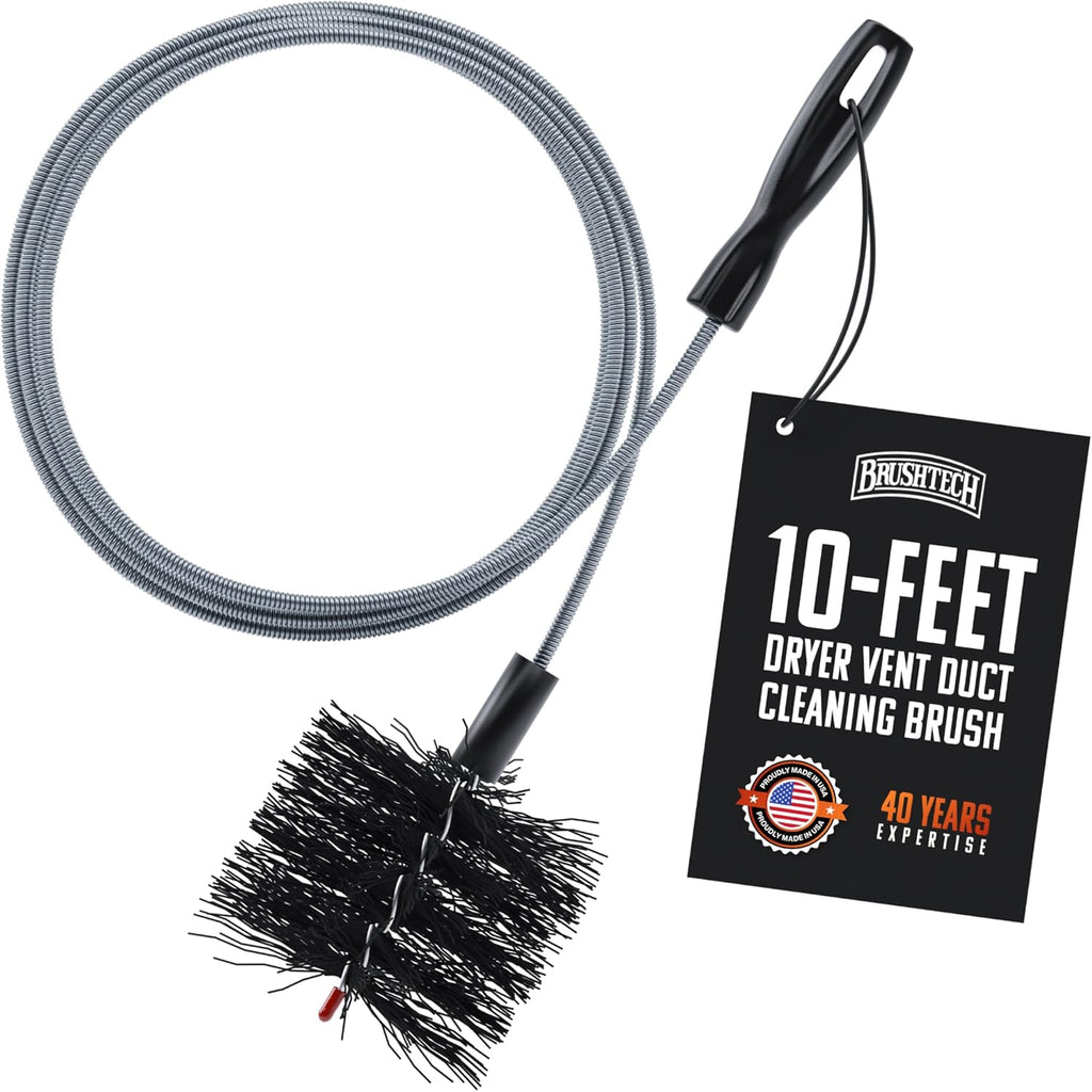 Brushtech Dryer Vent Cleaning Brush - 10-Foot Flexible Duct Cleaning Tool with Non-Kinking Spring for Lint Removal, Improved Airflow, Safer Dryers - Made in the USA, House Maintenance Supplies