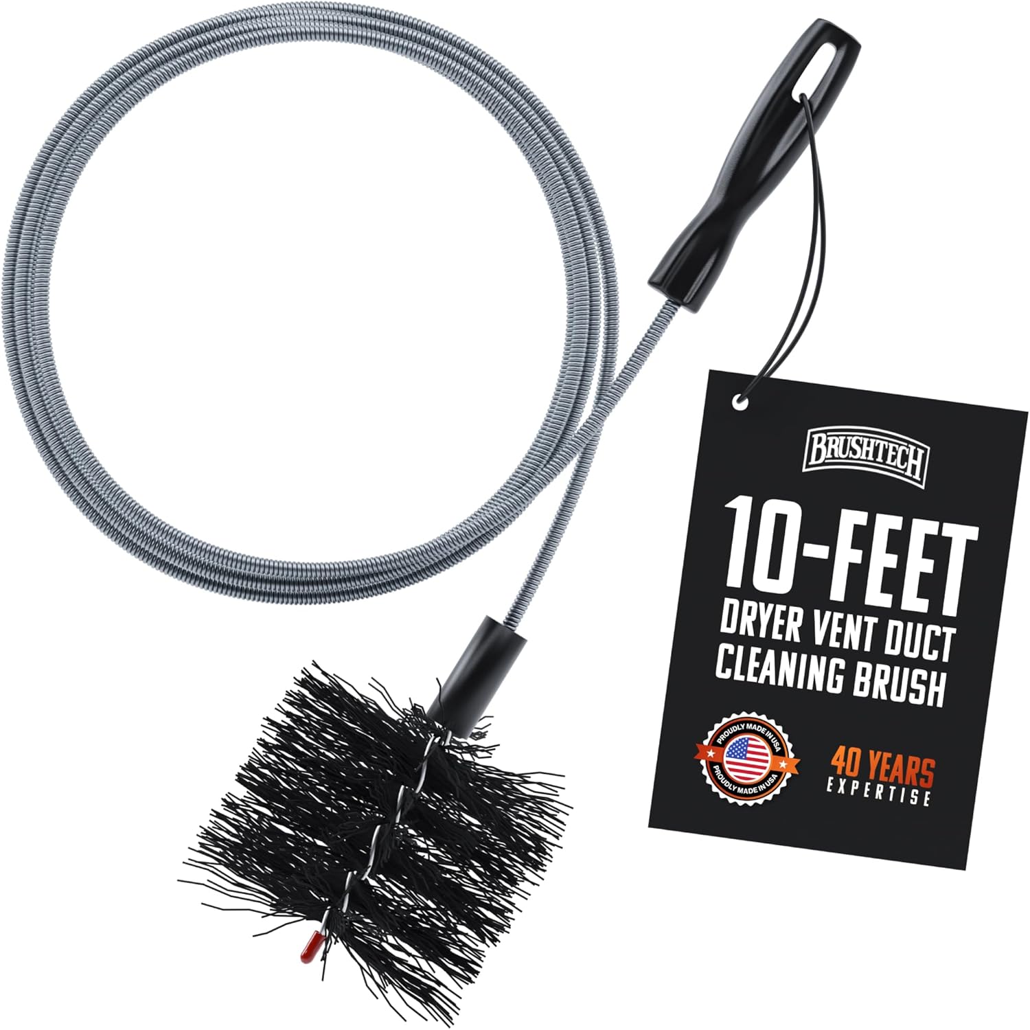 Brushtech Dryer Vent Cleaning Brush - 10-Foot Flexible Duct Cleaning Tool with Non-Kinking Spring for Lint Removal, Improved Airflow, Safer Dryers - Made in the USA, House Maintenance Supplies