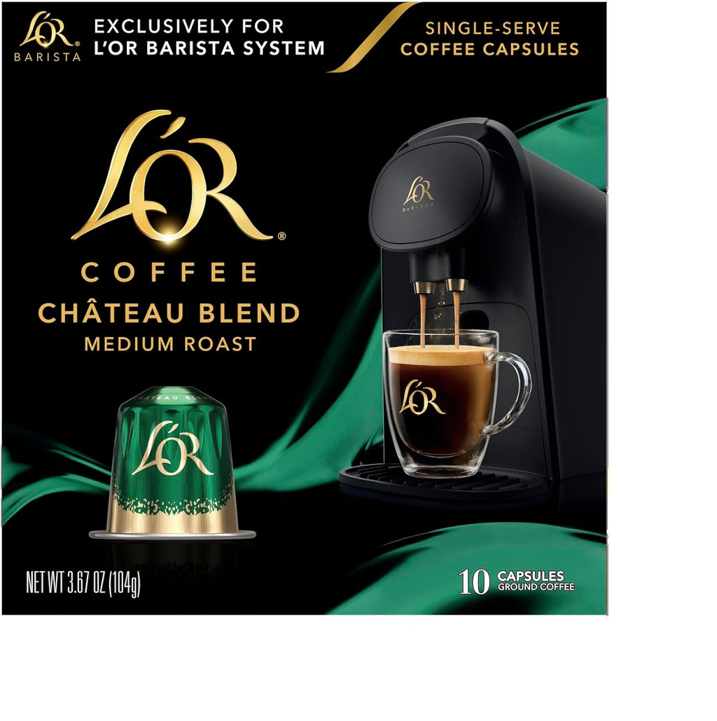 L'OR Coffee Pods, 10 Count Chateau Medium Roast Blend, Single-Serve Aluminum Coffee Capsules Compatible with the L'OR BARISTA System, 10 count (Pack of 1)
