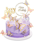 22-Pieces Butterfly Cake Decorations With Happy Birthday Acrylic Cake Toppers for Baby Shower Wedding Birthday Party Decor (Purple & Pink)