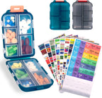 2 Pcs Travel Pill Organizer with Labels, Portable Travel Medicine Daily Pill Container Organizer 7 Day Pill Case Storage Vitamin Fish Oil (Blue & Gray, 320 Medicine Lables)