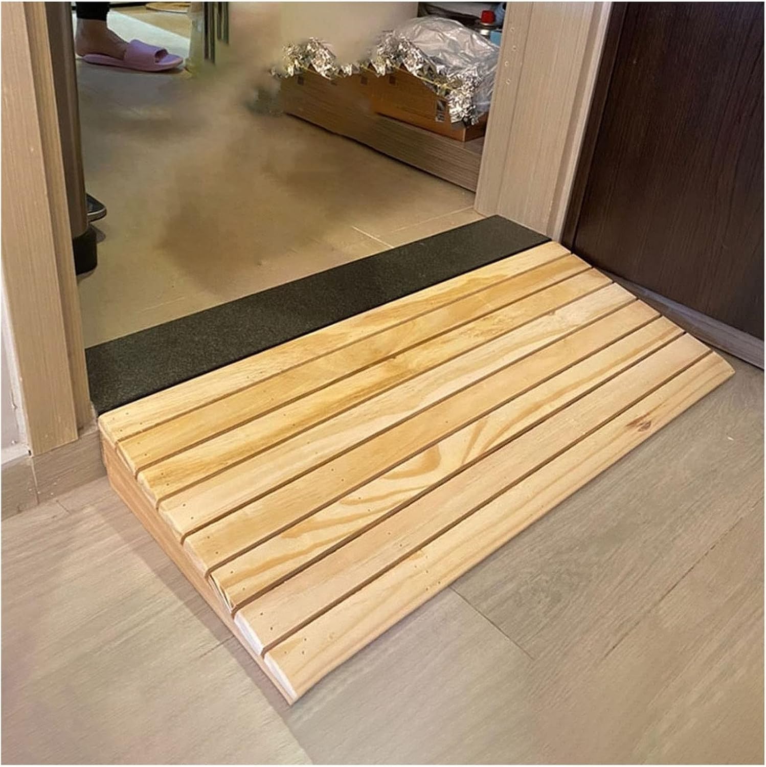 Solid Wood Threshold Ramps, Anti-Slip Surface Portable Lightweight Wheelchair Ramp, Home Stairs Doorway Wooden Barrier Free Slope Pad (Size : 30.8x30x10cm/12.1x11.8x3.9in)