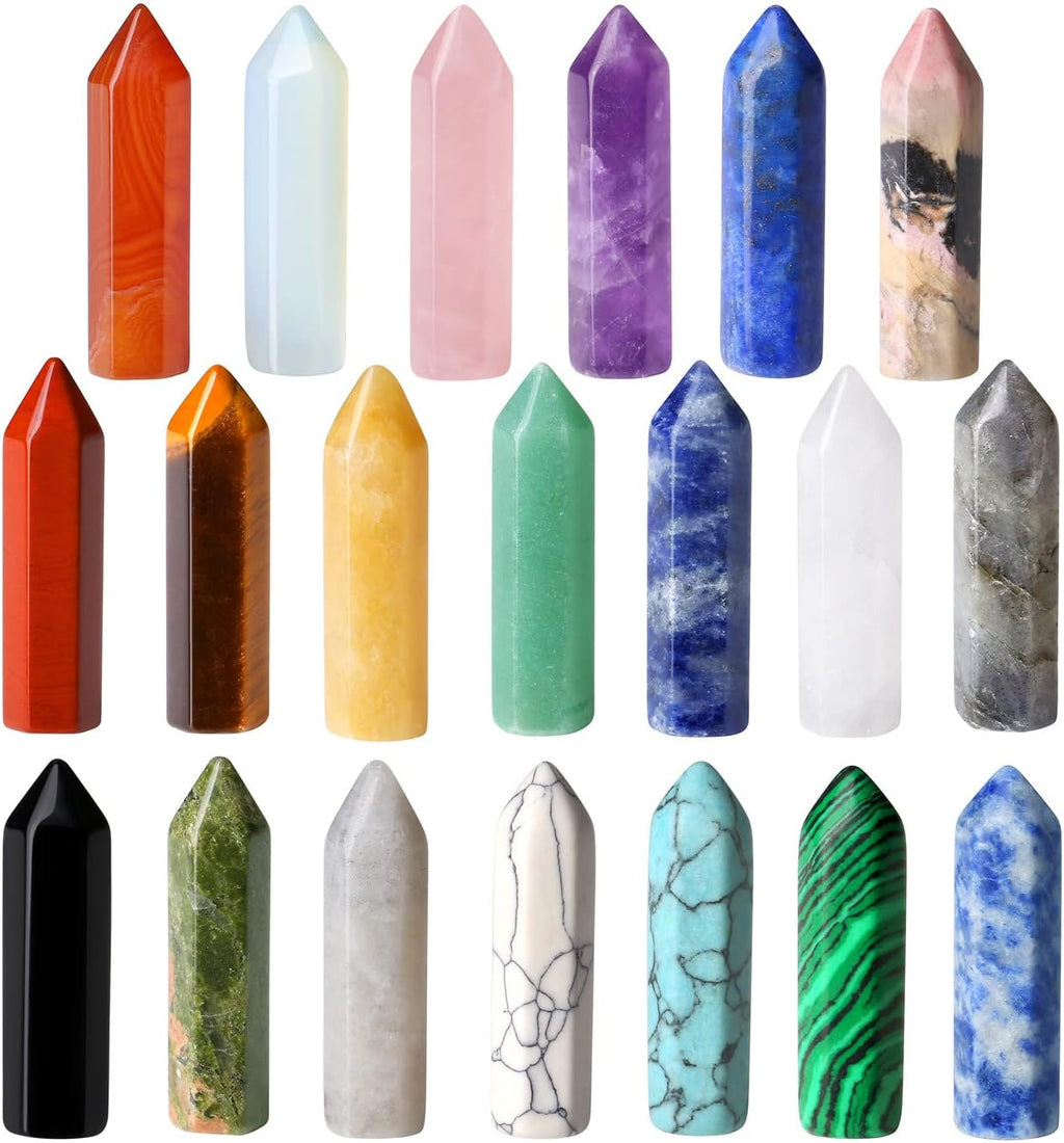 QINJIEJIE 20 PCS Healing Crystals Stones Sets Wands Bulk Natural Pocket Amethyst Crystal Rose Quartz Assorted Pointed Reiki Gemstones Polished Energy Meditation Chakra Mother's Day Gifts for Women