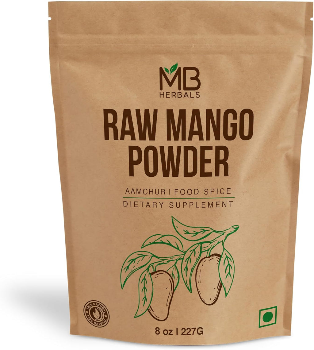Pure Amchur Powder | MB Herbals Raw Mango Powder 8 oz (1/2 lb) | Traditional Indian Spice for Curries, Chutneys & Marinades | No Additives, Non-GMO