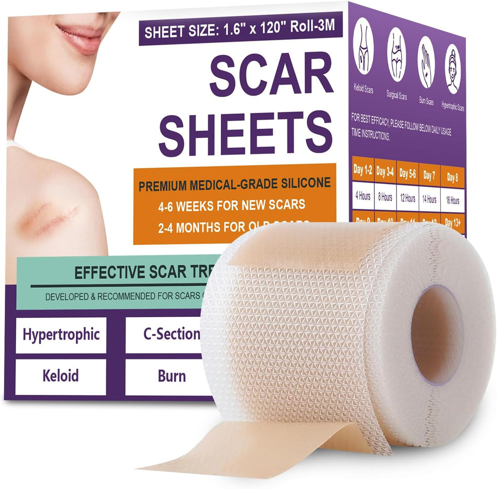 Silicone Scar Sheets,Silicone Scar Tape,Silicone Scar Removal Strips for Surgical,C-Section,Tummy Tuck,Keloid Scars (1.6"X 120" Roll-3M) Keloid Bump Removal