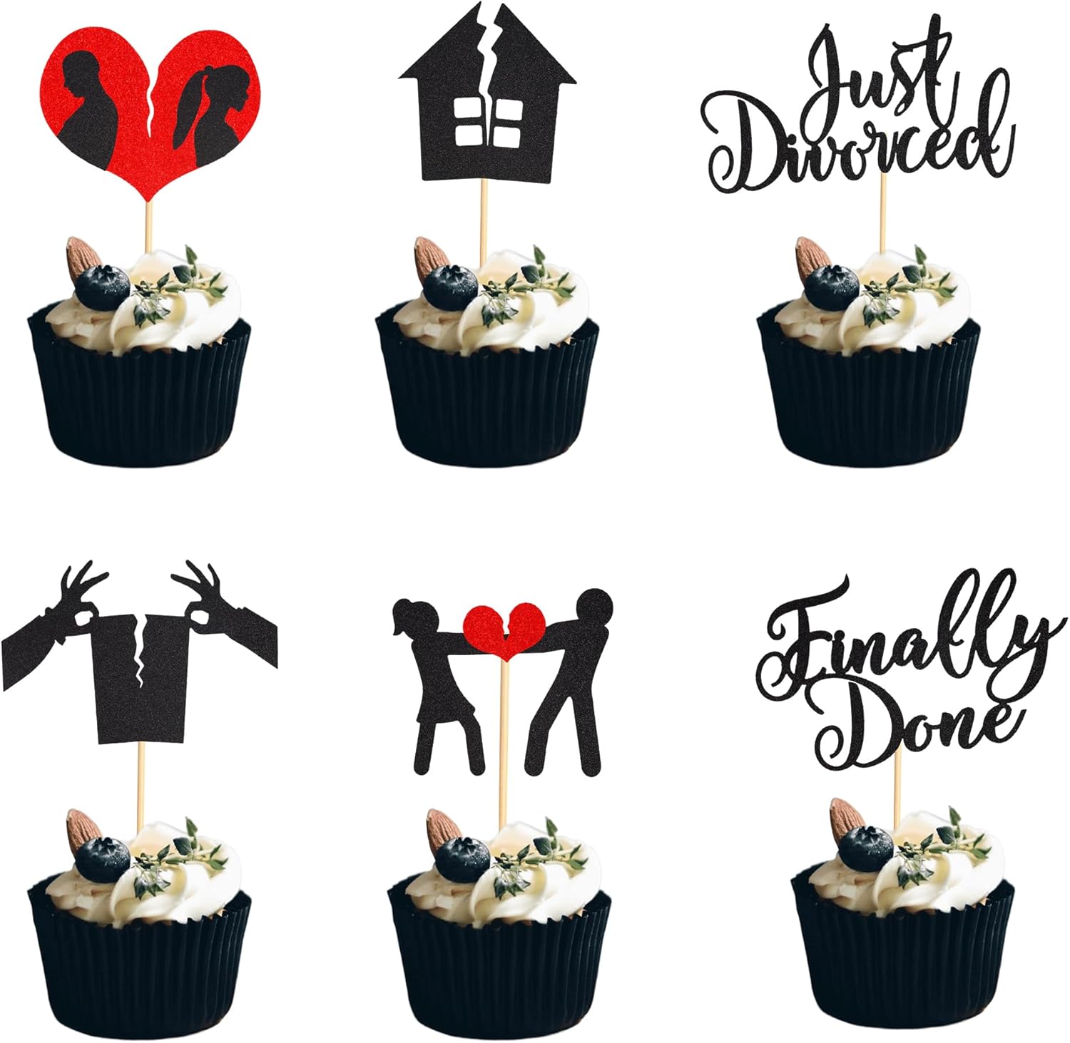 Arthsdite 24Pcs Divorce Cupcake Toppers Glitter Finally Done Just Divorced Cupcake Picks Break Up Theme Cake Decorations for Bye Freedom Bachelor Divorce Party Supplies