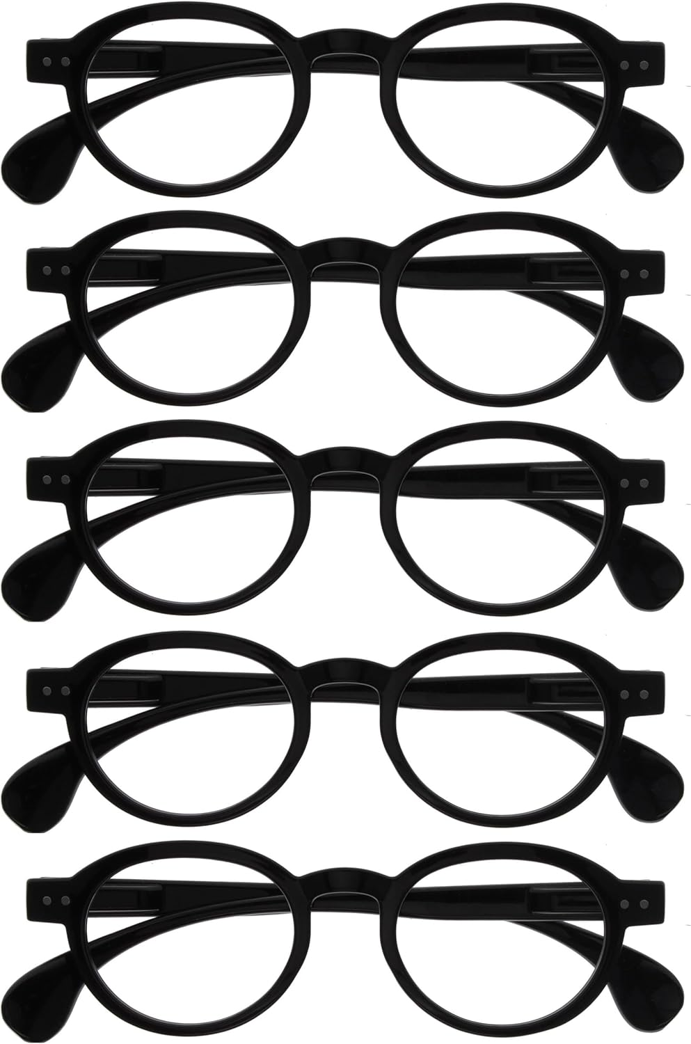OPULIZE OCA Reading glasses for Women Men,Scratch Resistant Modern Retro Round frame with Spring Hinges, Shiny Black +1.5 (Pack of 5)