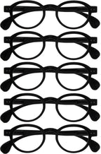 OPULIZE OCA Reading glasses for Women Men,Scratch Resistant Modern Retro Round frame with Spring Hinges, Shiny Black +1.5 (Pack of 5)