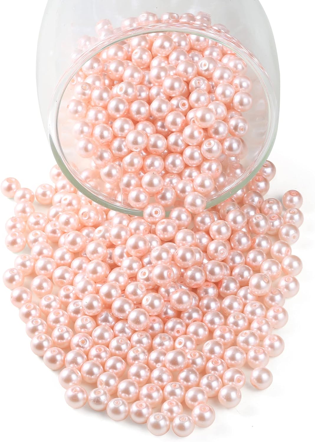 YouLuo 200Pcs Glass Pearl Beads Round Pearl Beads Czech Tiny Satin Luster Filler Spacer Loose Beading for Jewelry Making Crafts Bracelet Necklaces Earrings (Light Rose Pink, 4mm)