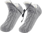JIAHG Winter Warm USB Heated Slipper Socks with Fleece Lining Electric Heating Foot Warmer Non-Slip House Floor Socks