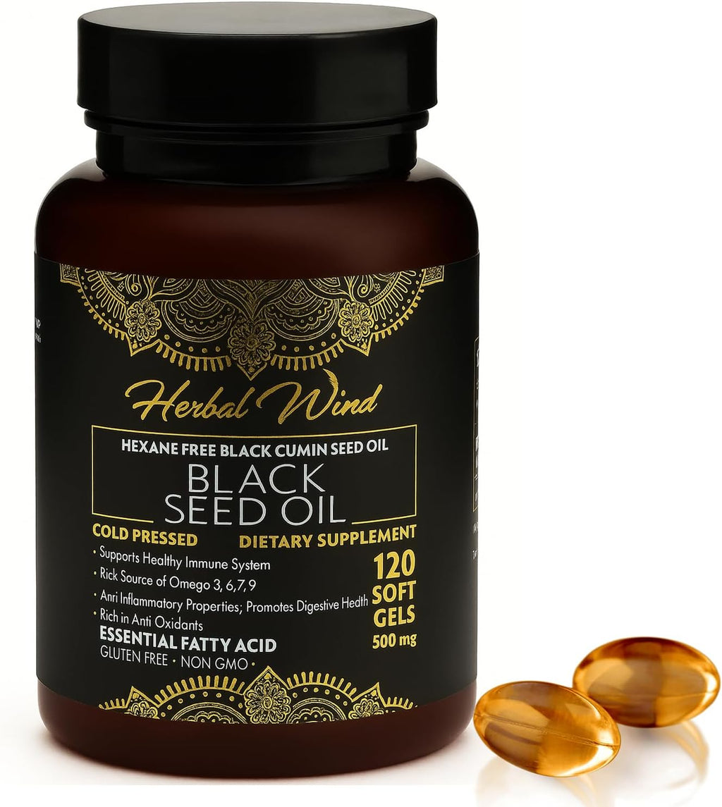 Black Seed Oil Capsules – Cold-Pressed Nigella Sativa Softgels, 500mg, 120 Count | Black Cumin Seed Oil, Non-GMO