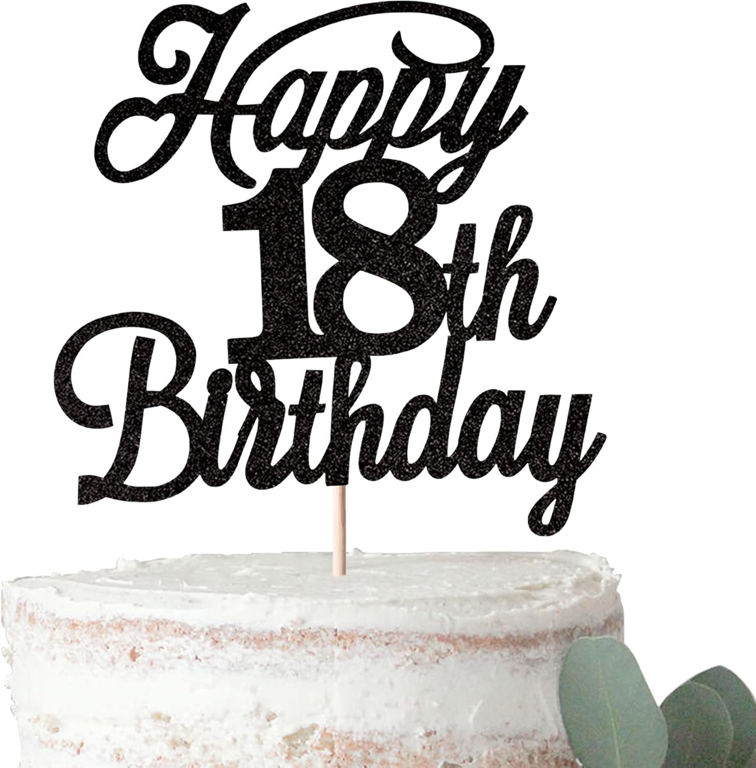 Rsstarxi 1 Pack Happy 18th Birthday Cake Topper Black Glitter 18 & Fabulous Cheers to 18 Years Old Birthday Cake Pick for Celebrating 18th Birthday Anniversary Party Cake Decorations Supplies