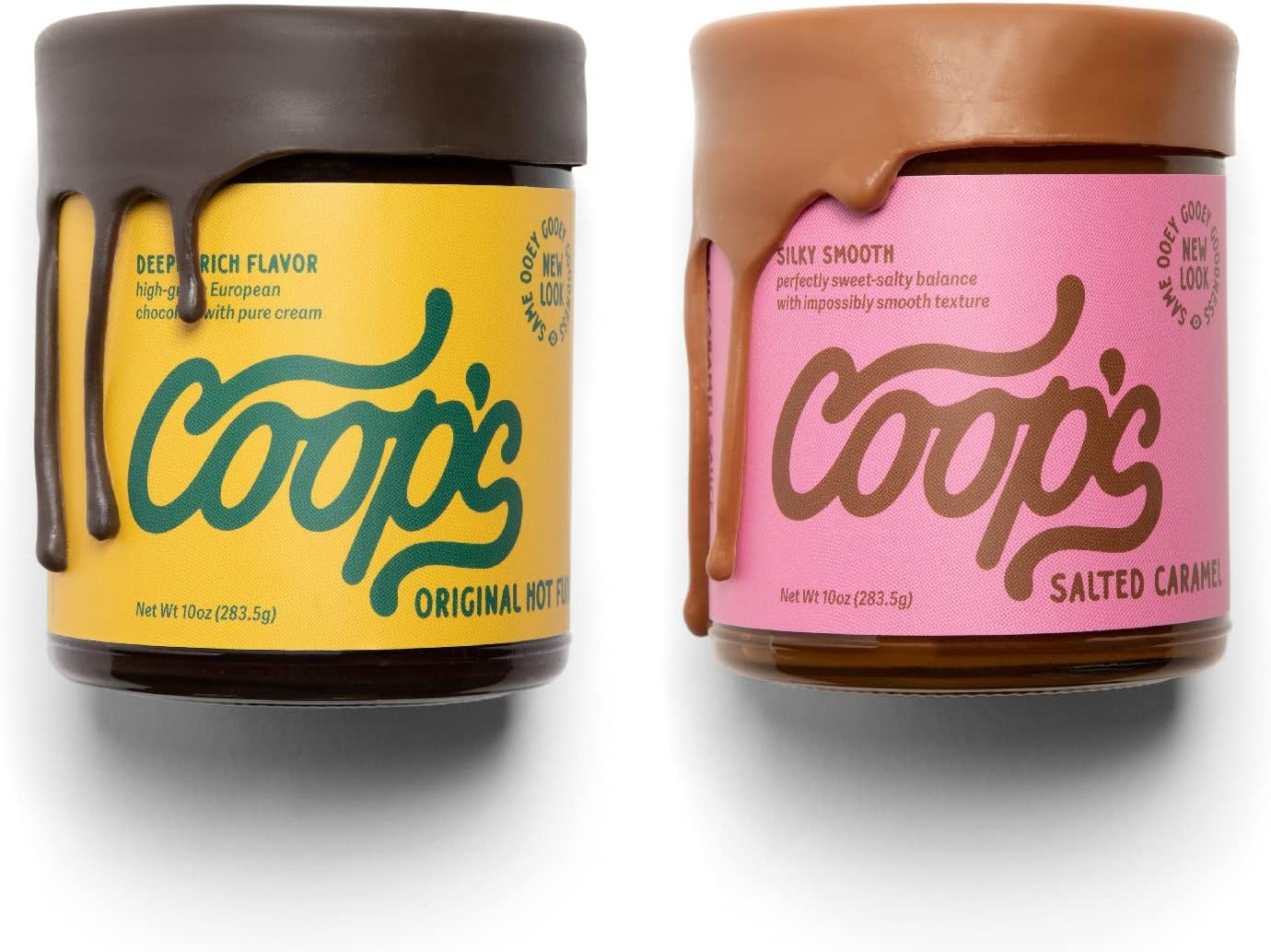 Coop's Original Hot Fudge & Salted Caramel Sauce (2- Pack): Gourmet, All Natural, Handcrafted, Gluten Free, Non-GMO, Chocolate Ice Cream Toppings, Sundae, Desserts, 10 Ounce each