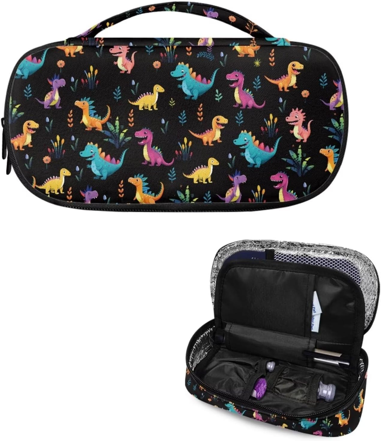 Cute Dinosaur Diabetic Supplies and Refrigerated Portable Organizer with A Handle,Diabetes Storage Bag for Glucose Meter,Care Accessories for Women Men
