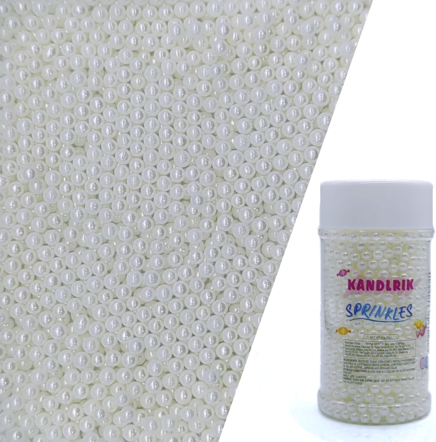 Edible White Pearl Sugar Sprinkles Candy 4mm Mini Pearls Cake Decorations Cupcake Toppers Cookie Decorating Perfect for Wedding Party Valentine Halloween Christmas Supplies 3OZ