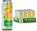 VINUT 100% Orange Juice, No Added Sugar, Never From Concentrate, 16.9 fl oz (500 mL) Can, Pack of 12