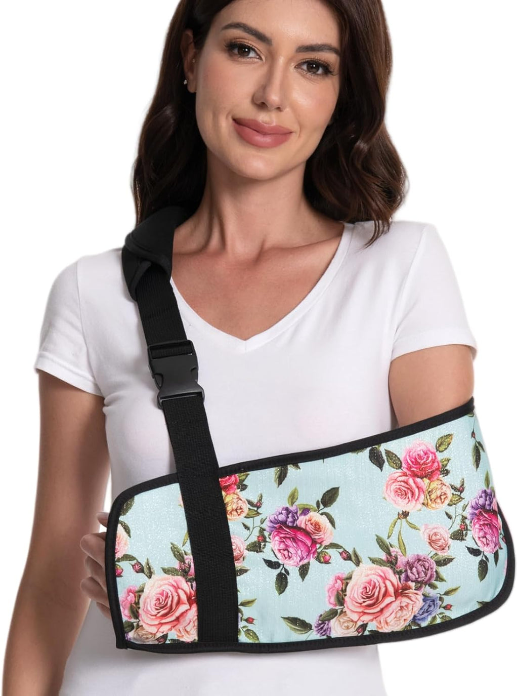 Print Arm Sling for Broken Arm, Torn Rotator Cuff, Shoulder, Elbow, Wrist Injury Support Brace for Women (Blue Rose, One Size)