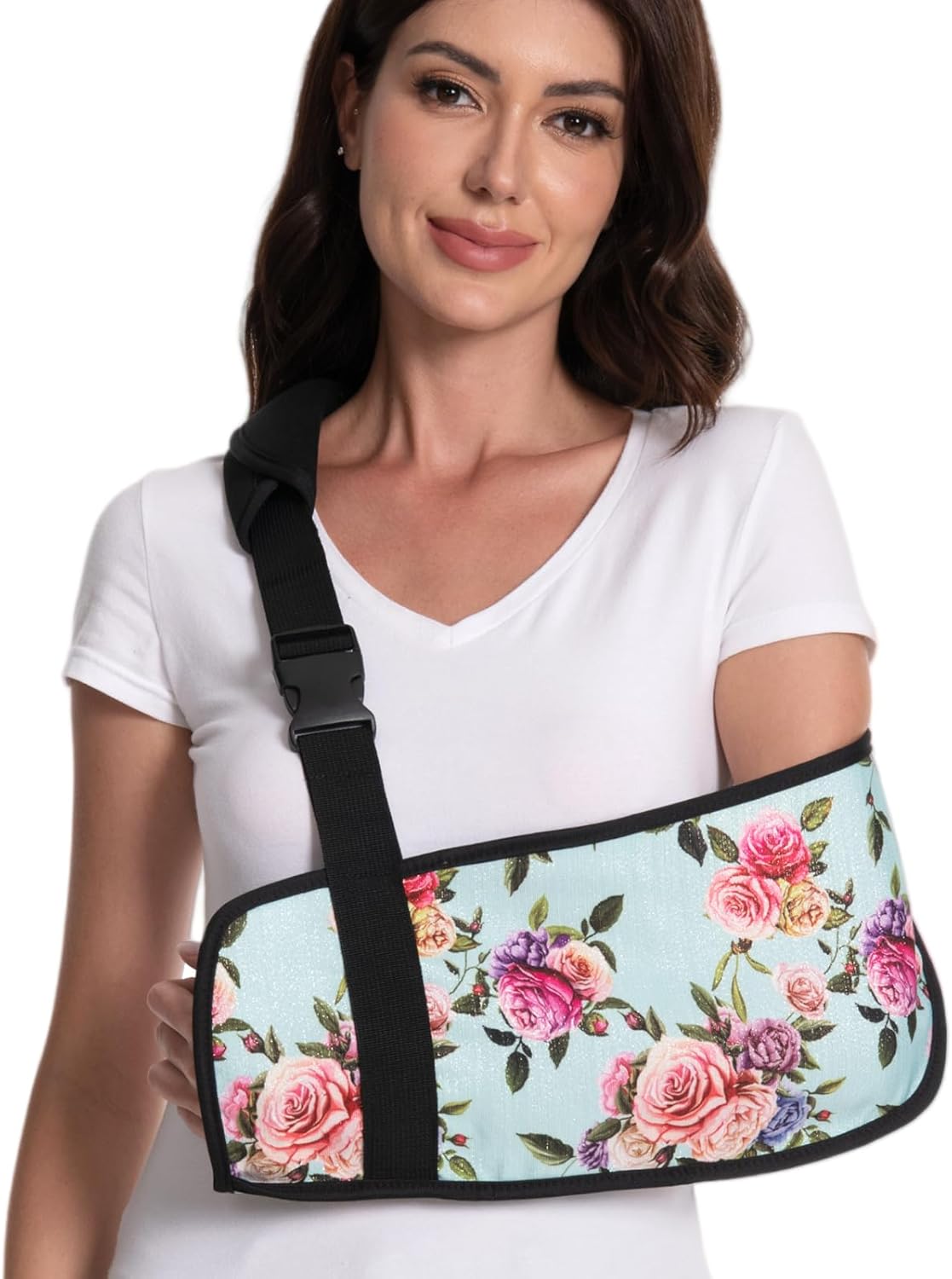 Print Arm Sling for Broken Arm, Torn Rotator Cuff, Shoulder, Elbow, Wrist Injury Support Brace for Women (Blue Rose, One Size)