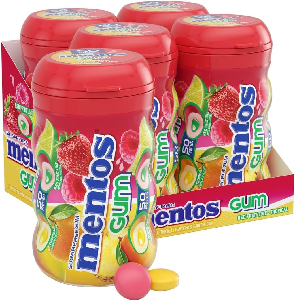 Mentos Sugar-Free Chewing Gum, Red Fruit and Lime Tropical Flavor, Easter Basket Essentials Stuffers for Kids and Adults, 50 Pieces (4-Pack)