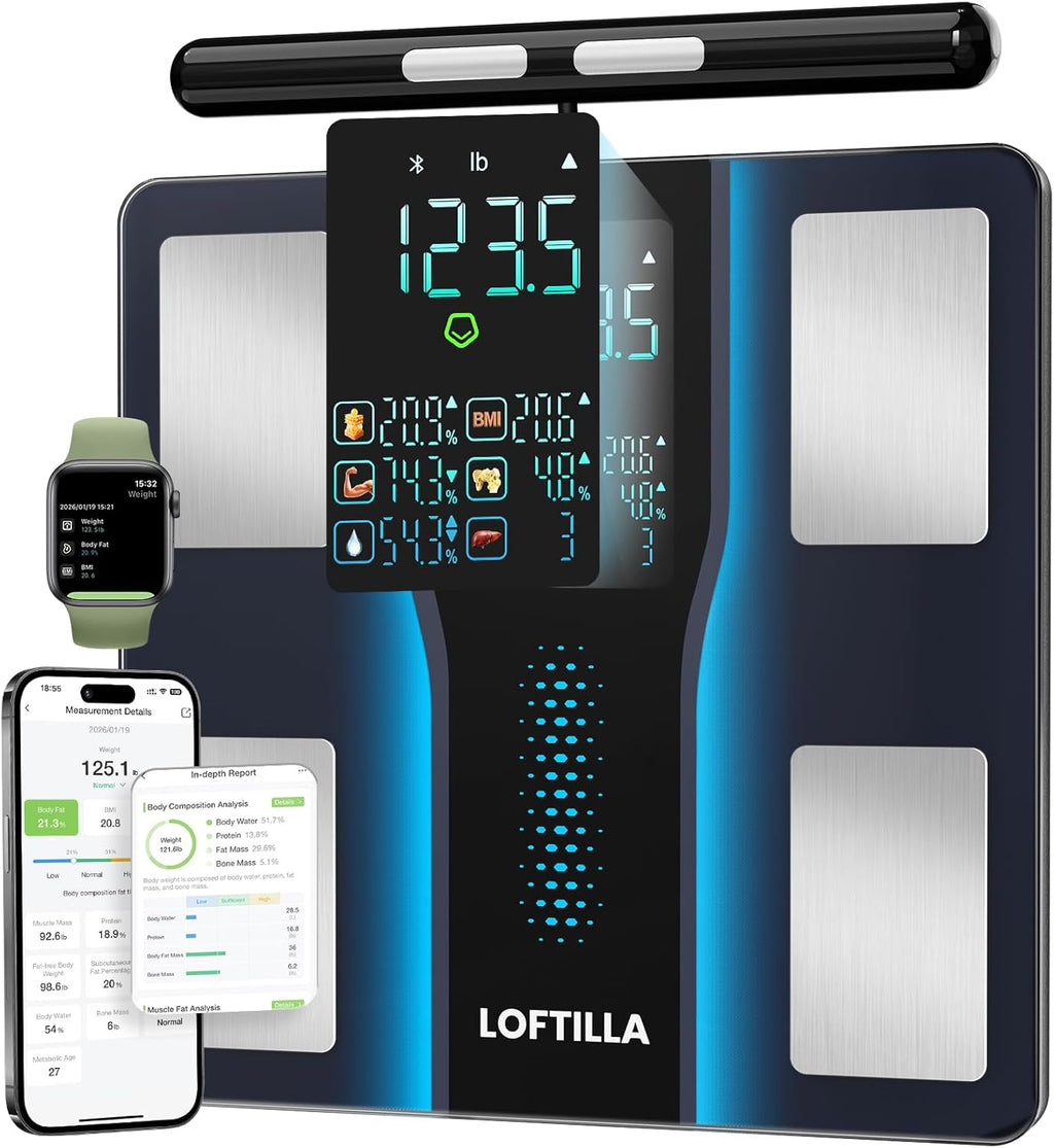 LOFTILLA Smart Scale for Body Weight, 8-Electrode Bluetooth Bathroom Scale with BMI Body Fat Muscle Mass, 50+ Full Body Composition Metrics, High Accurate Scales with 5.4" Large LED Display