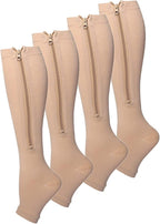 2 Pair Zipper Women Compression Stockings Burn Fat Socks Open Toe Girl Compression Slim Beauty Leg,Skin Tone,XXL