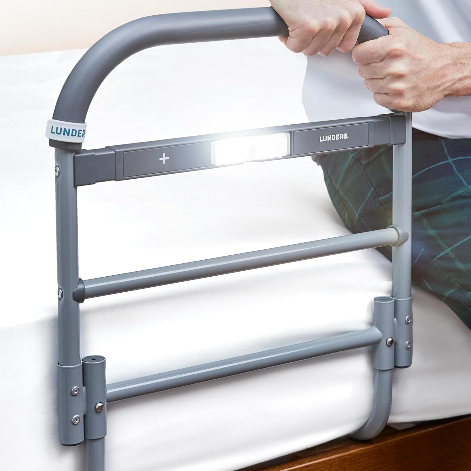 Lunderg Large Bed Assist Rail for Seniors with Motion-Activated Light & Non-Slip Bar - Easy to Install Bed Rails for Elderly Adults Safety & Post-Surgery - Helps Reduce Falls & Support Independence