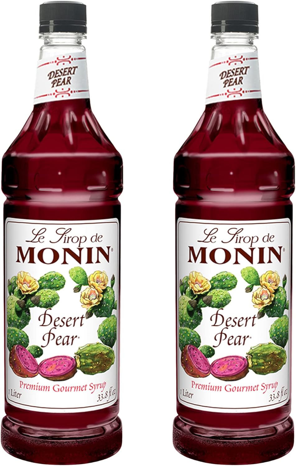 Monin - Desert Pear Syrup, Bold Flavor of Prickly Pear Cactus, Natural Flavors, Great for Iced Teas, Lemonades, Cocktails, Mocktails, and Sodas, Non-GMO, Gluten-Free (1 Liter, 2-Pack)