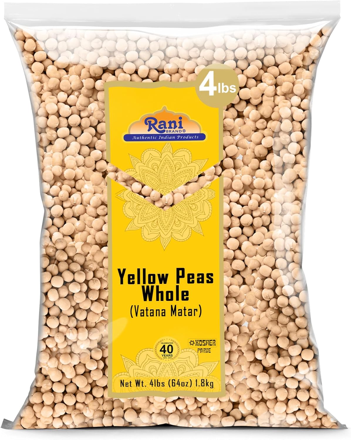 Rani Yellow Peas Whole, Dried (Vatana, Matar) 64oz (4lbs) 1.81kg Bulk ~ All Natural | Vegan | Gluten Friendly | Kosher | Product of USA