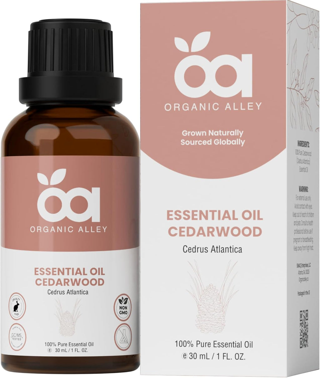 Cedarwood Essential Oil by Organic Alley | 100% Pure, Undiluted and Natural Cedrus Atlantica Oil | Use for Skin, Hair, Stress, Body Balance, Relaxation & Diffusers, (1 Fl Oz)