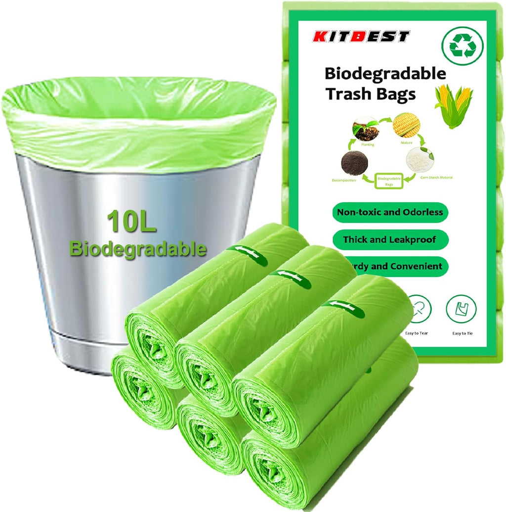 Biodegradable Bin Bags Liner 120 Counts, 10L Food Waste Bags Trash Bag Small, 10 Litre Compostable Compost Caddy Liners, Recycled Degradable Rubbish Garbage Bag for Kitchen Office, Green. 45 x 50cm